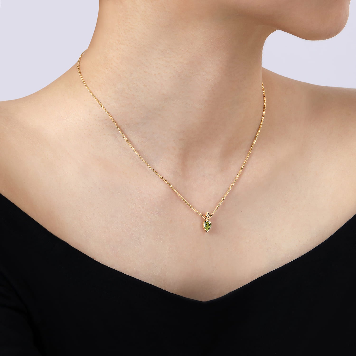 Gabriel & Co. Pear Shape Peridot & Diamond Pendant