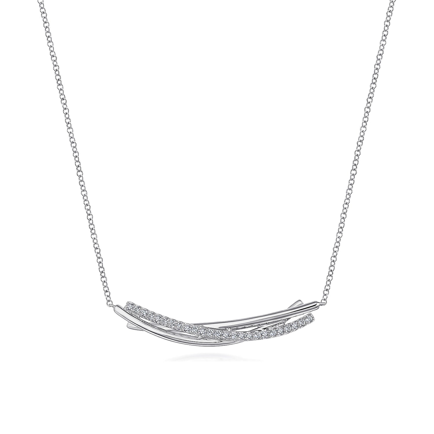 Gabriel & Co. White Sapphire & Polished Three Bar Necklace