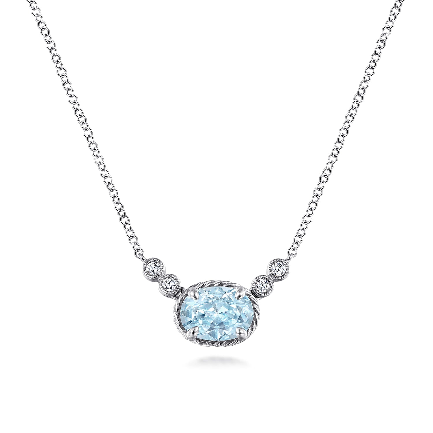Gabriel & Co. Oval Aquamarine and Diamond Pendant