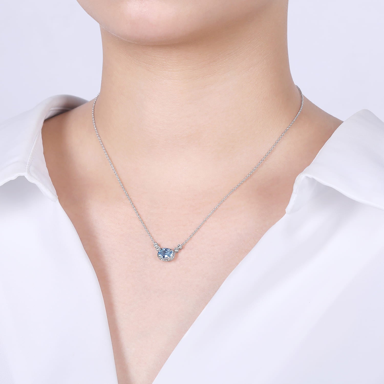 Gabriel & Co. Oval Aquamarine and Diamond Pendant