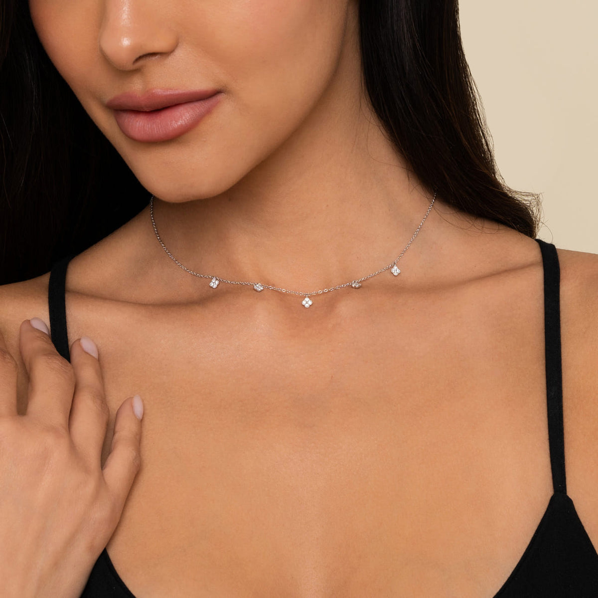 Gabriel & Co. Diamond Pavé Clover Drop Necklace
