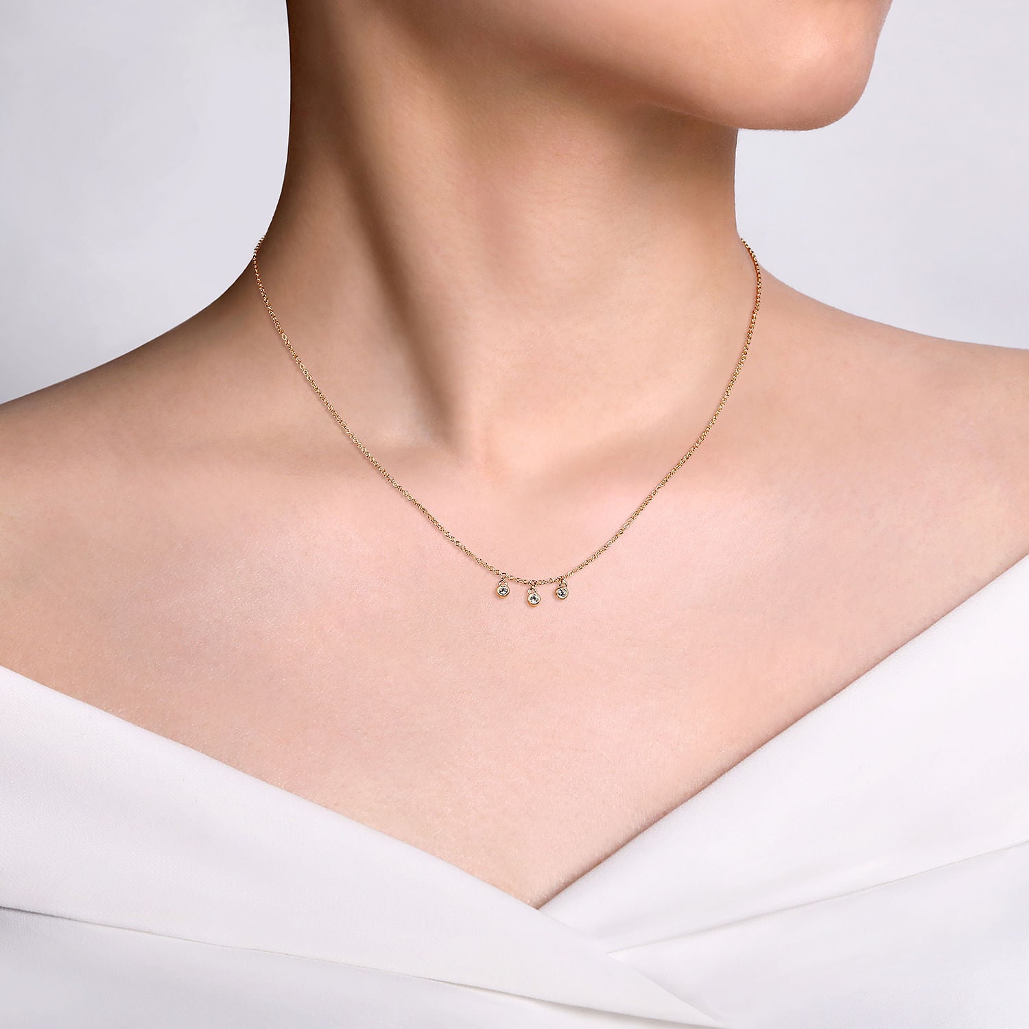 Gabriel & Co. 3-Diamond Drop Necklace