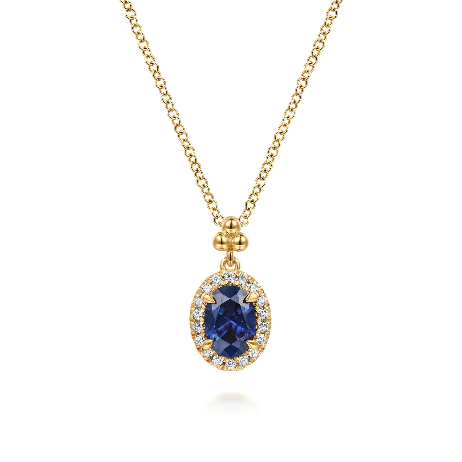 Gabriel & Co. Diamond Halo and Oval Blue Sapphire Pendant