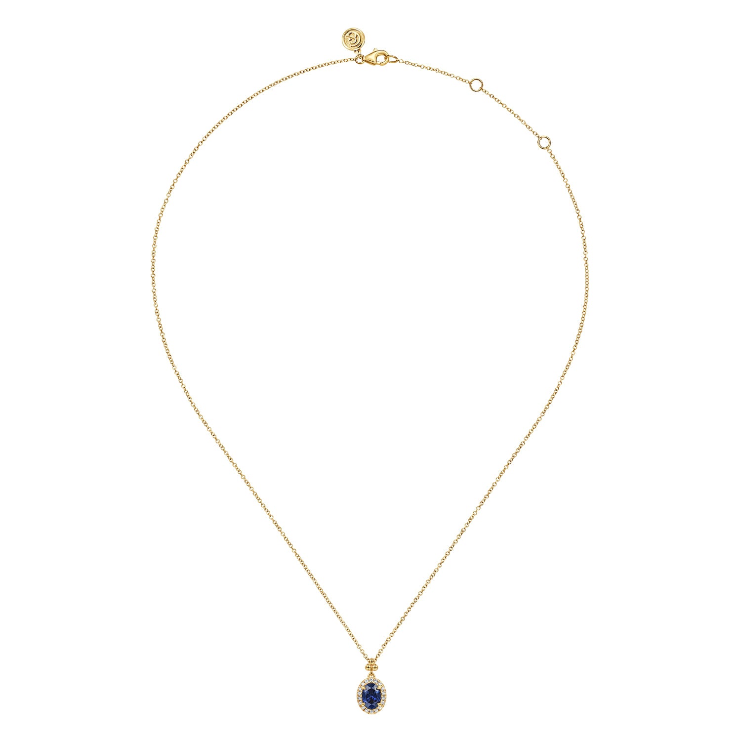 Gabriel & Co. Diamond Halo and Oval Blue Sapphire Pendant