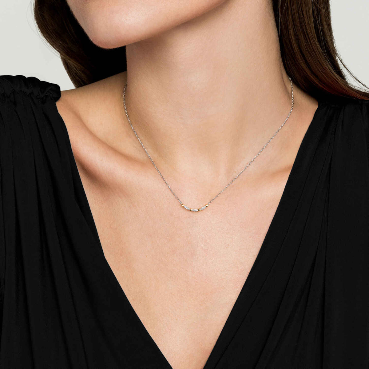 Gabriel & Co. Bujukan Ball White Sapphire Maquise Bar Necklace