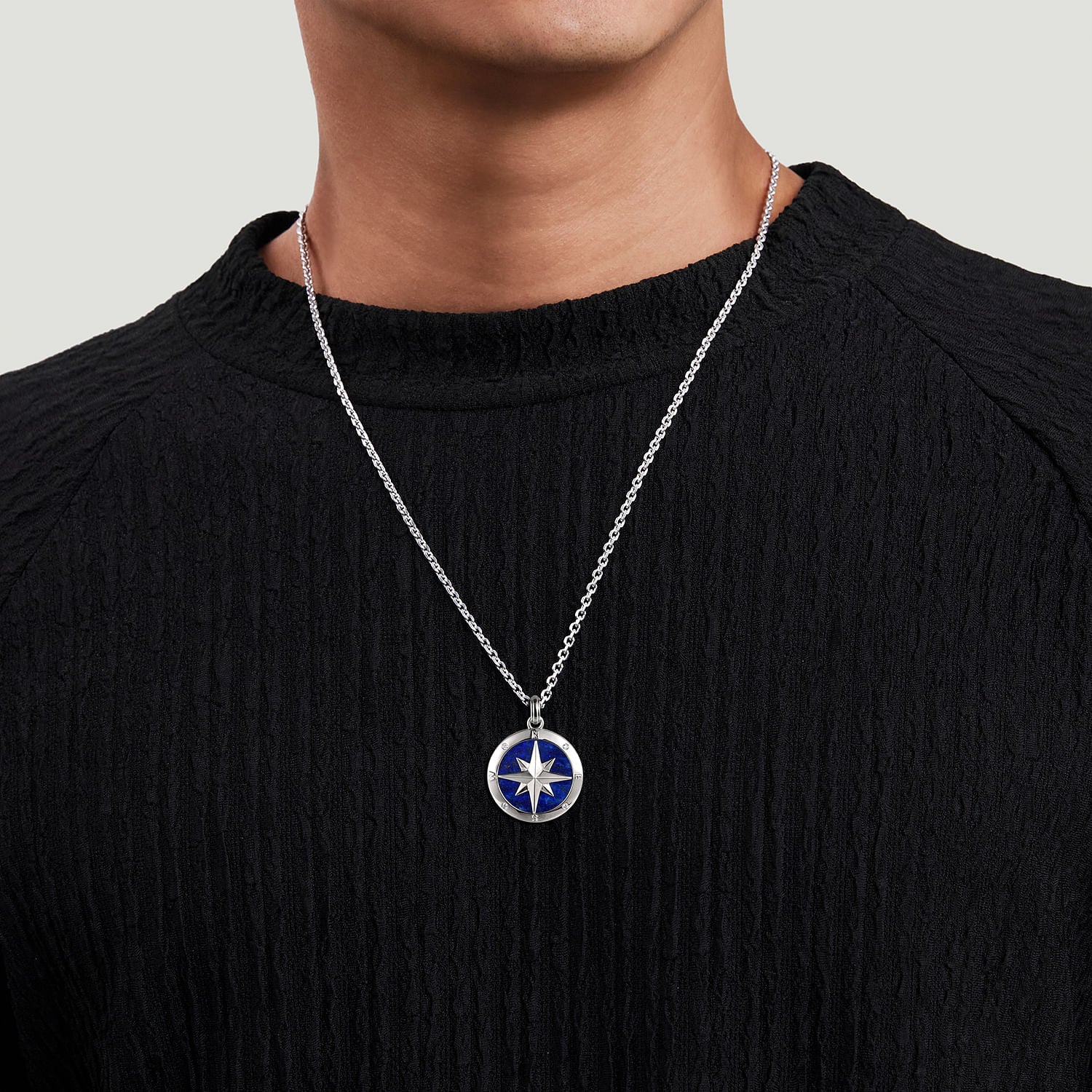 Gabriel & Co. Sterling Silver Diamond and Lapis Compass Pendant