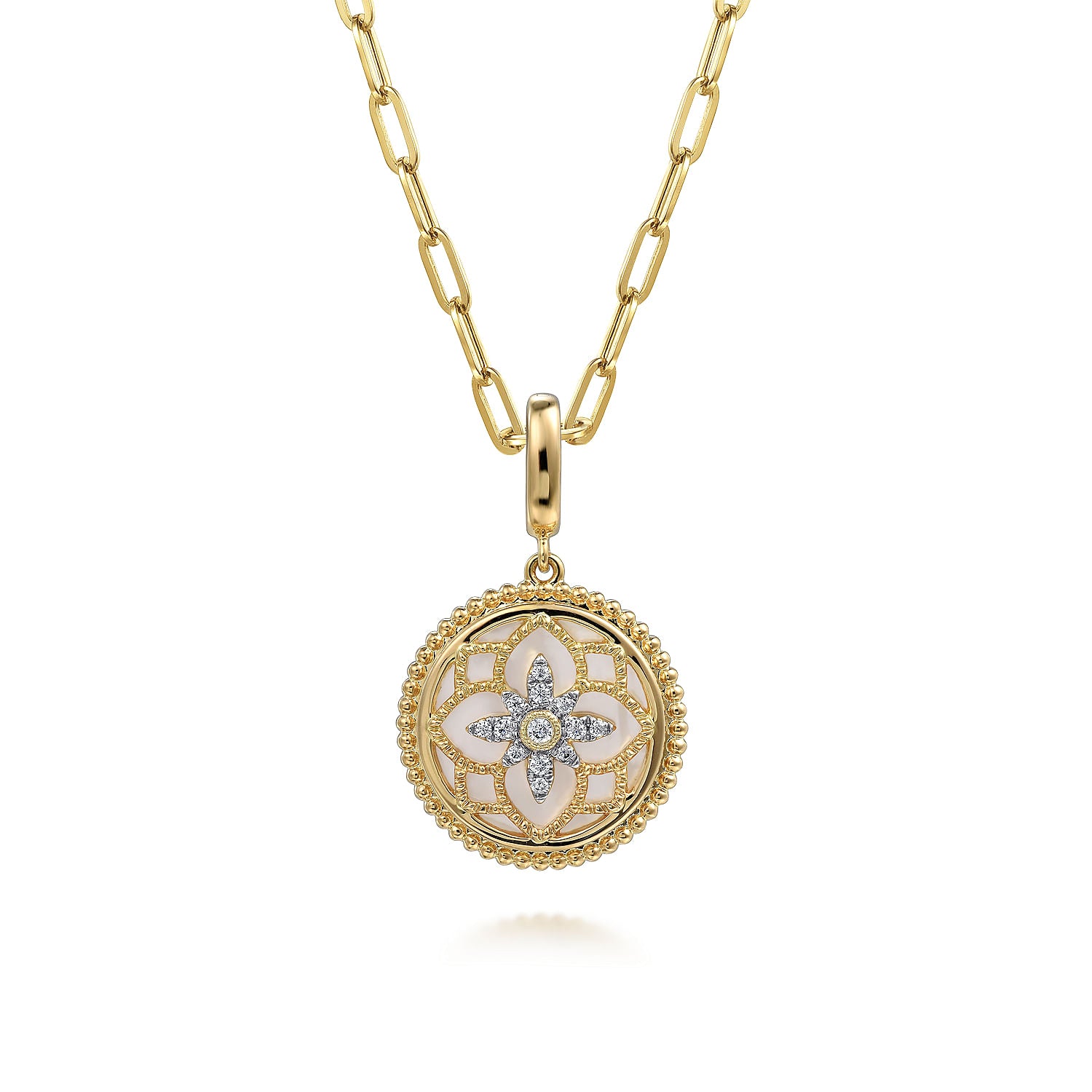 Gabriel & Co. Bujukan Diamond and Mother of Pearl Medallion Pendant