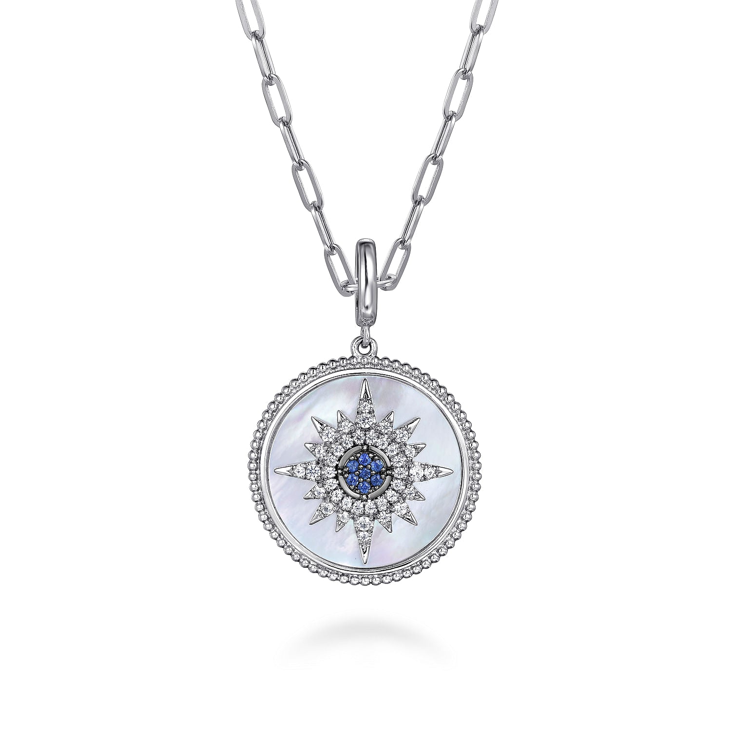 Gabriel & Co. Starburst Blue Sapphire and White Sapphire Bujukan Medallion Pendant