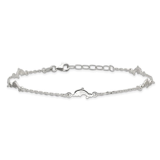 Silver Dolphin 5-Station Anklet