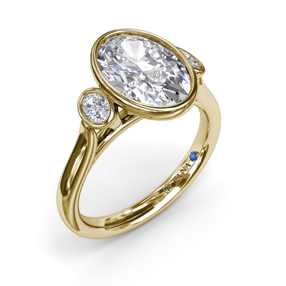 Fana Three-Stone Oval Bezel Set Engagement Ring