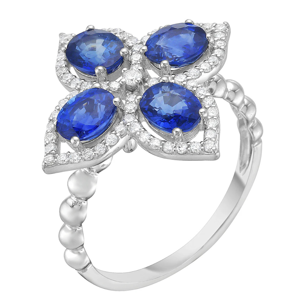 Four Sapphire and Diamond Ring