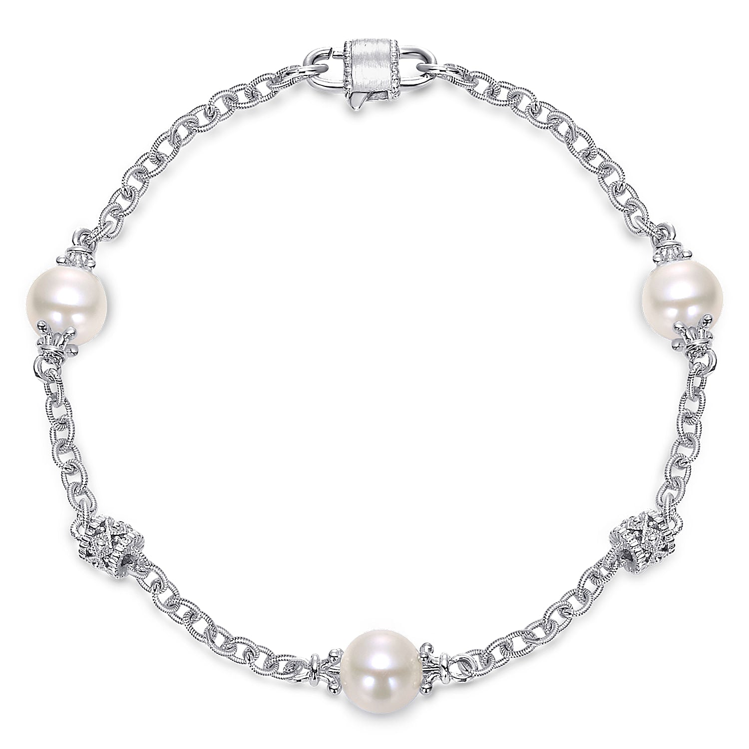 Gabriel & Co. Silver Filigree and Pearl Station Bracelet