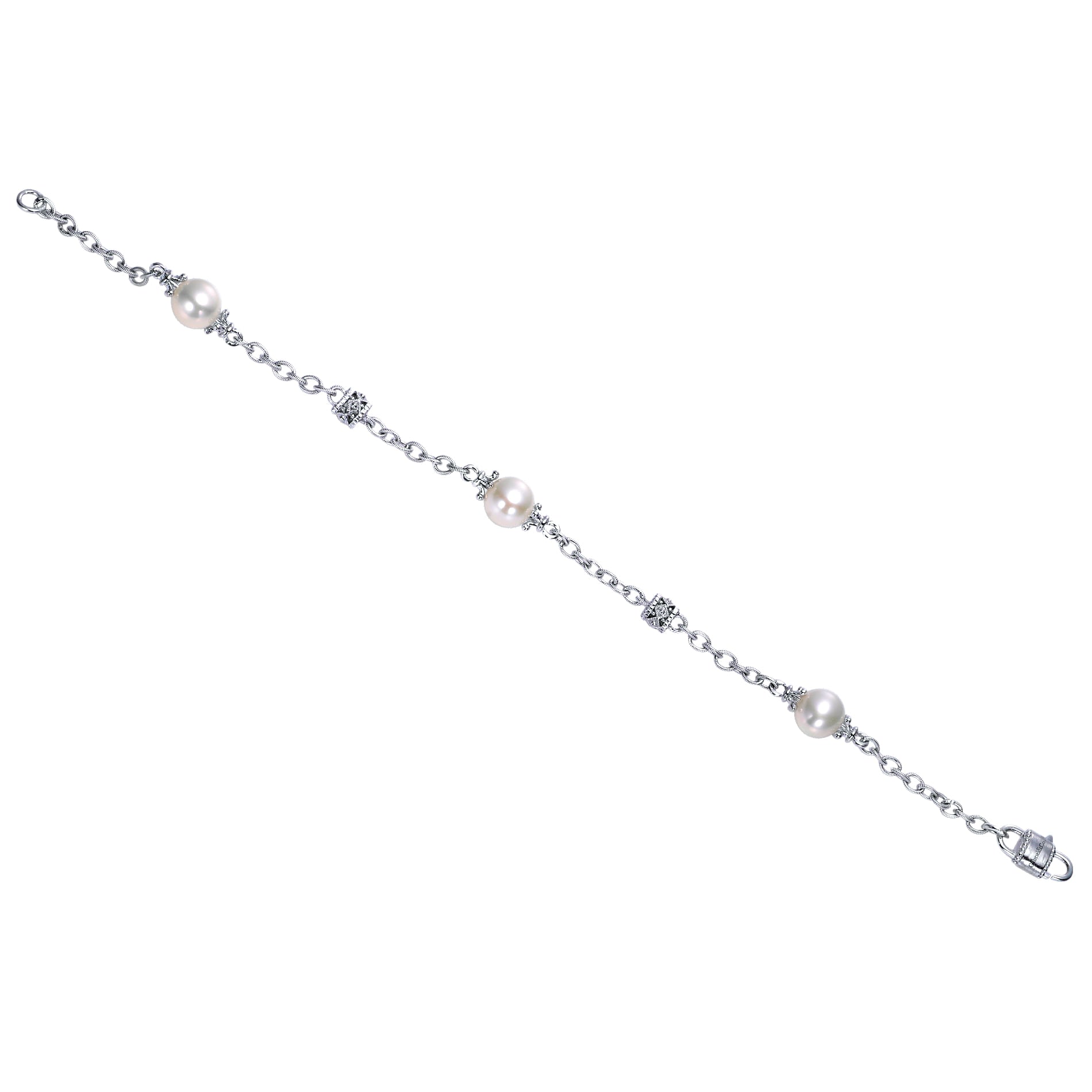 Gabriel & Co. Silver Filigree and Pearl Station Bracelet