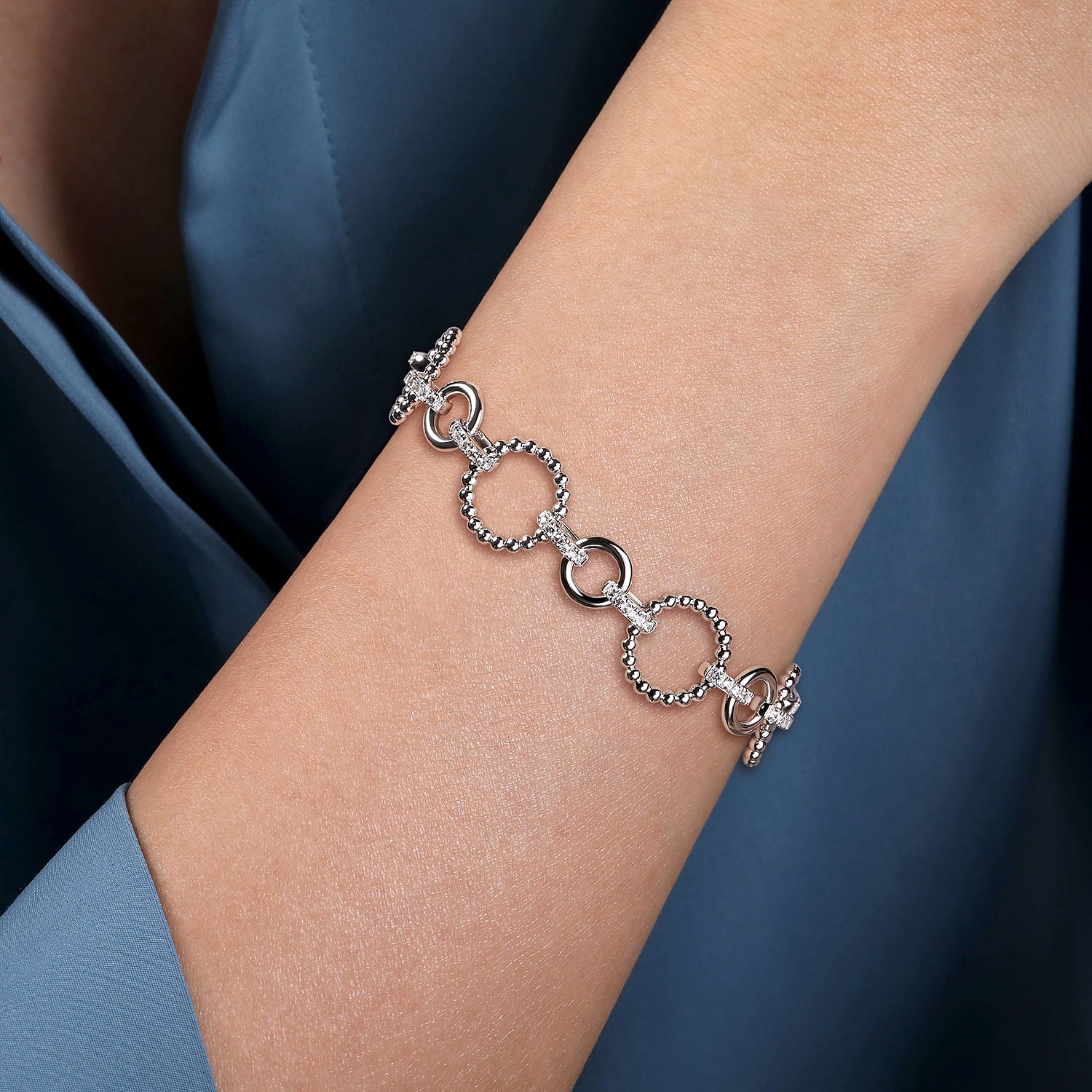 Gabriel & Co. White Sapphire Bujukan Link Tennis Bracelet