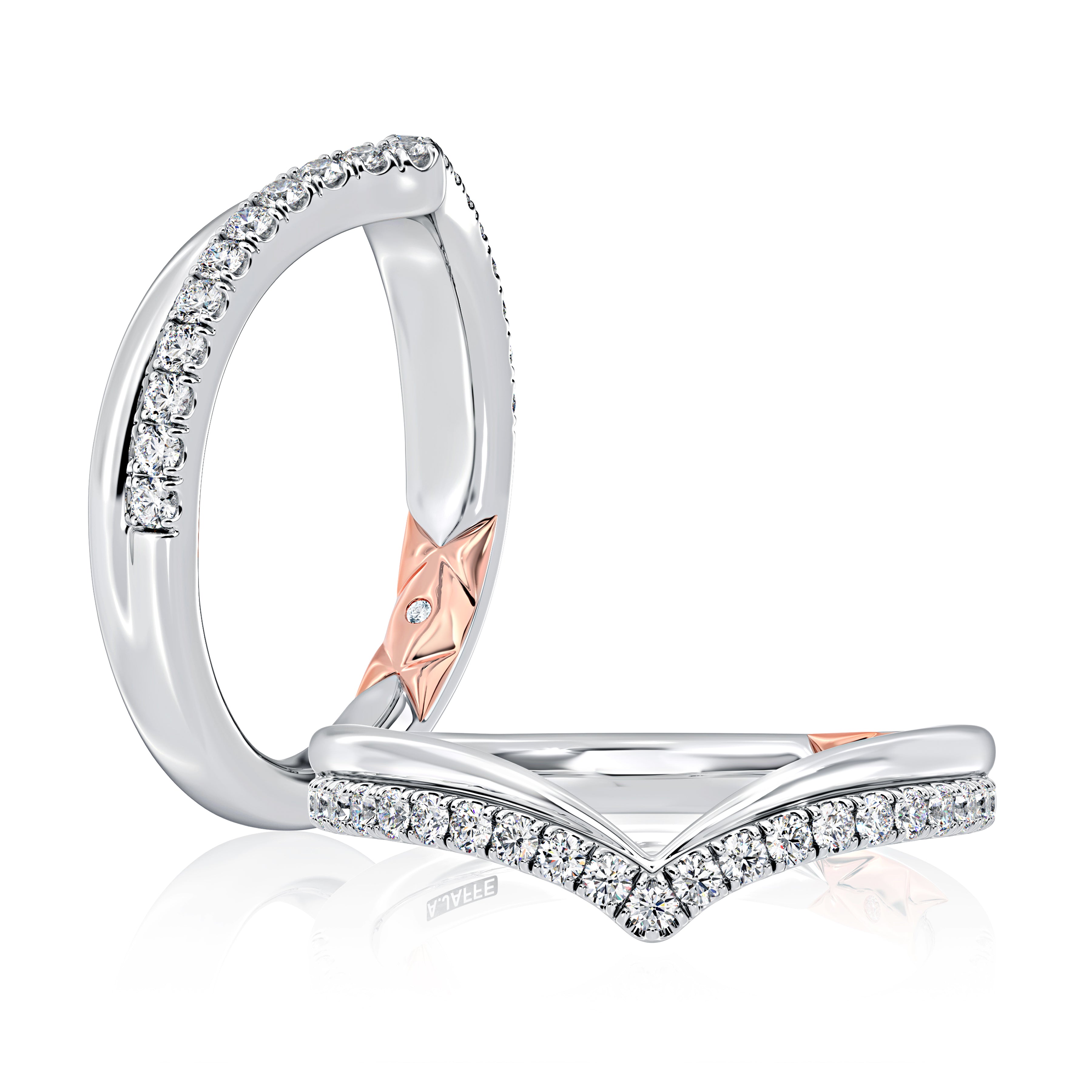 A.JAFFE Double Row Polished & Diamond Chevron Band