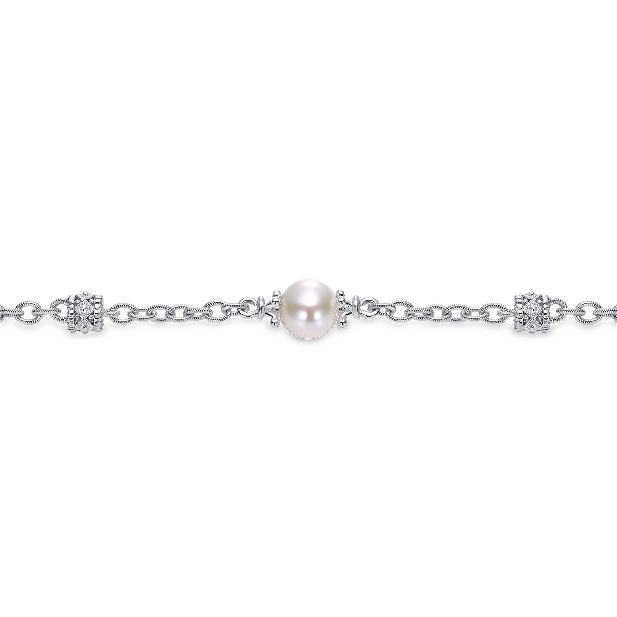 Gabriel & Co. Silver Filigree and Pearl Station Bracelet