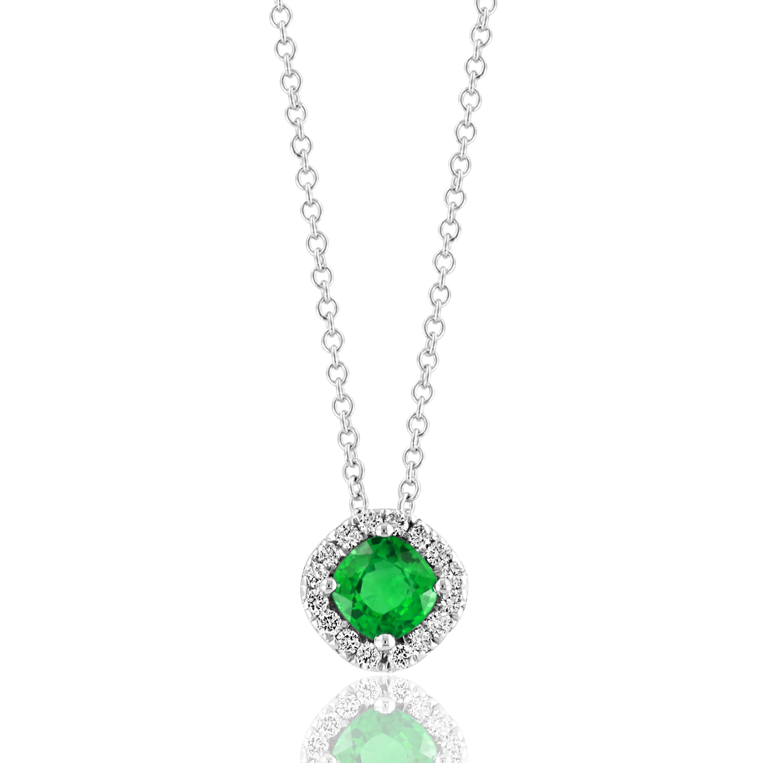 Emerald and Diamond Halo Pendant