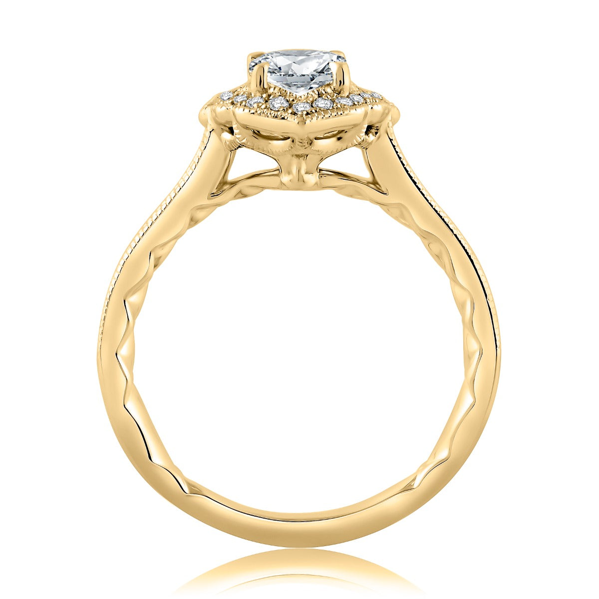 A.JAFFE Floral Inspired Milgrain Detail Halo Oval Engagement Ring