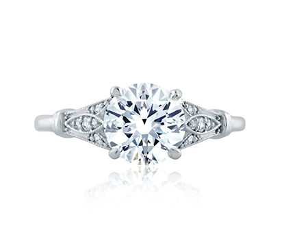 A.JAFFE Floral Inspired Milgrain Accent Round Center Solitaire Engagement Ring