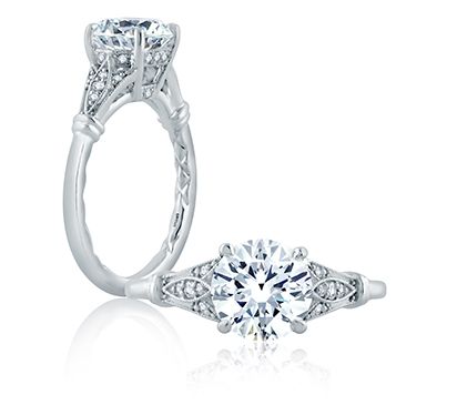 A.JAFFE Floral Inspired Milgrain Accent Round Center Solitaire Engagement Ring