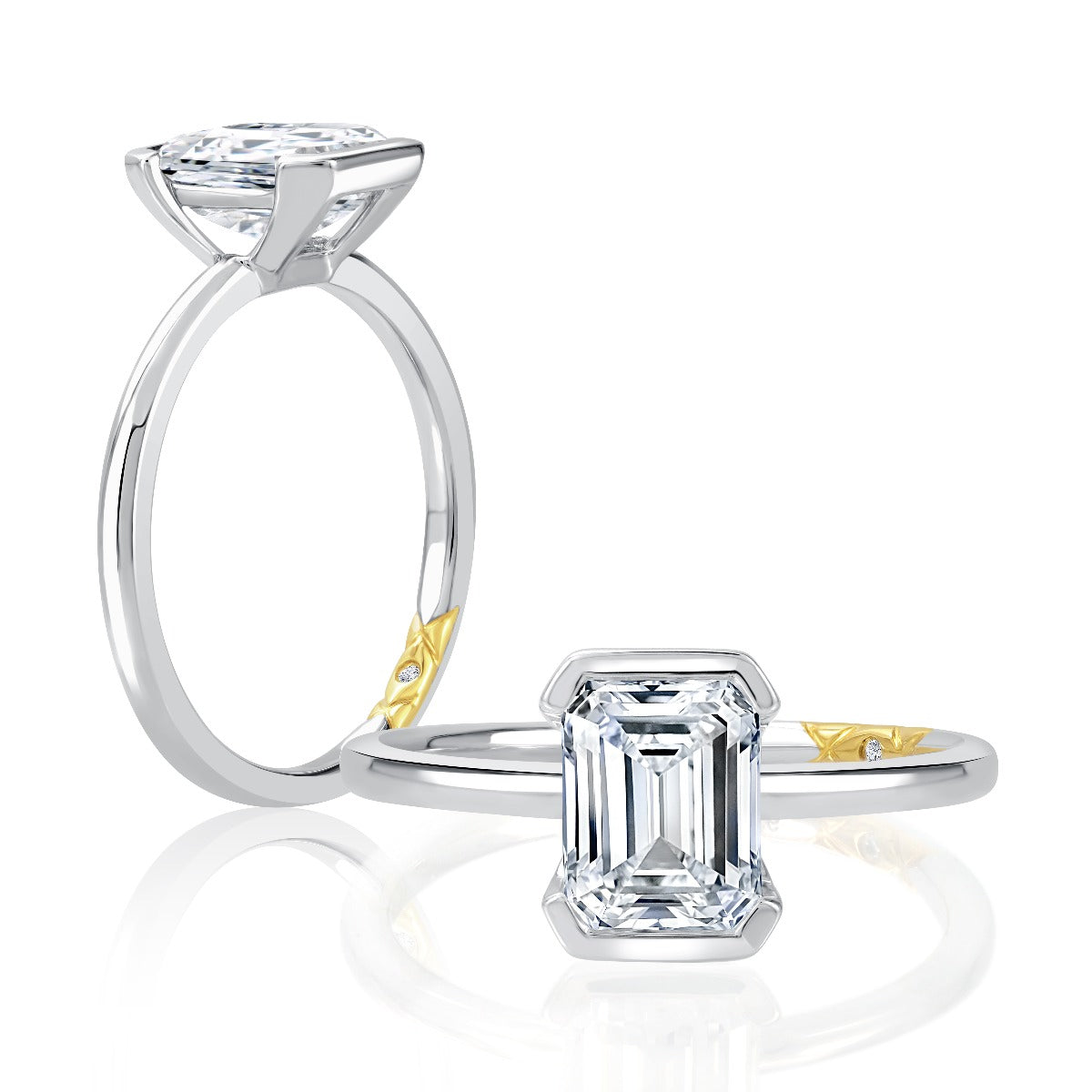 A.JAFFE Half Bezel Emerald cut Diamond Engagement Ring