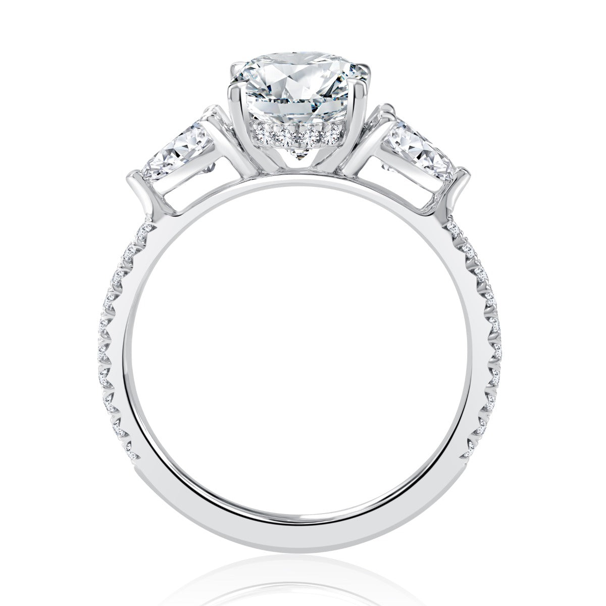 A.Jaffe Oval Center Three Stone Engagement Ring