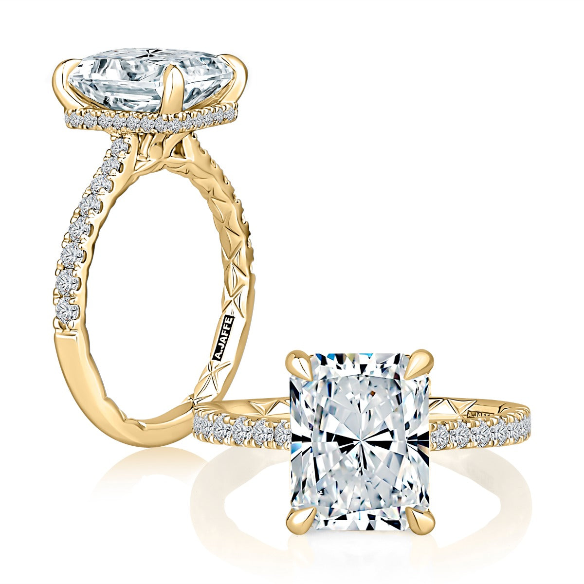 A.JAFFE Radiant Diamond Engagement Ring with Hidden Halo
